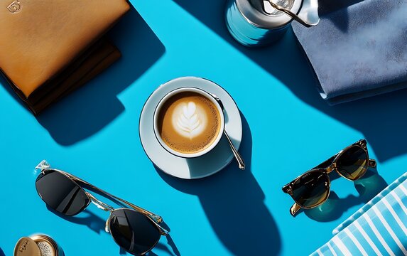 Celebrate Father's Day with a curated display of morning essentials like coffee and elegant accessories all set on a bold blue background