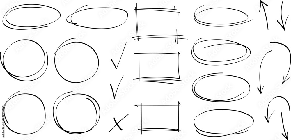 Leinwandbilder hand drawn highlight, arrows, text underline strokes and emphasis marks. set of ellipses, rectangles