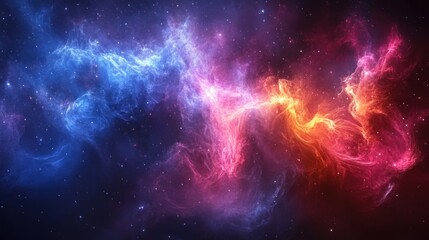 Obraz premium Cosmic Nebula with Blue and Red Swirls and Stars