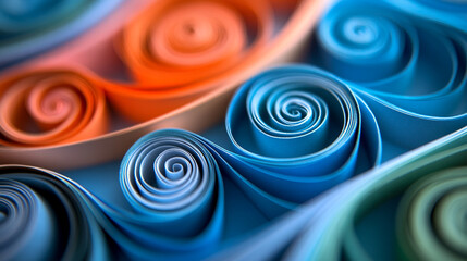Colorful rolled paper art arranged in spiral patterns showcasing creativity and craftsmanship