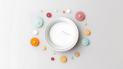  3D simple flat vector illustration design on a white and grey background design with colorful circles and a circular chart design, a minimalistic and simple design 