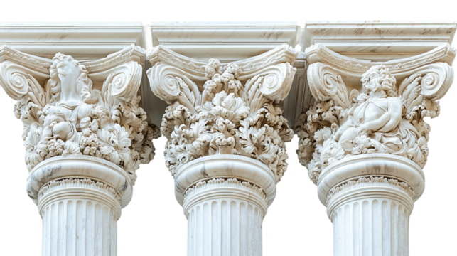 Greek columns set isolated on transparent or white background