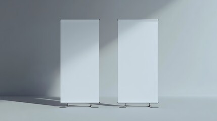  Blank Roll-Up Banners on a Grey Background 