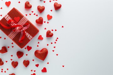 Red Gift Box with Hearts for Valentine's Day Isolated On White