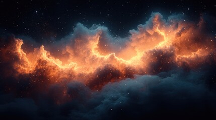 Fototapeta premium A fiery nebula with scattered stars in a dark, star-filled sky
