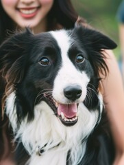 Fototapeta premium A dog with big brown eyes and a wide open mouth. AI.
