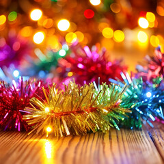 bright tinsel with spangles on table