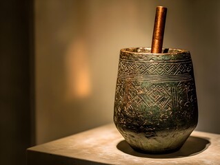 Mysterious Ancient Baghdad Battery Artifact with Intricate Etched Patterns © Siriroj