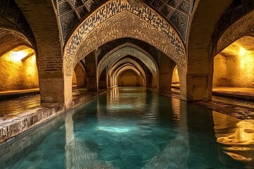 Ornate Subterranean Qanat Aqueduct with Mystical Achaemenid Dynasty Aesthetic