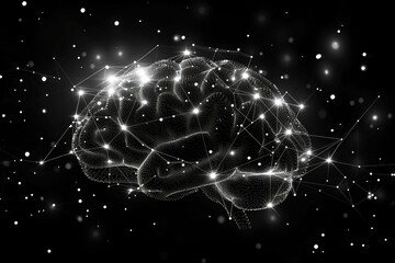 An abstract brain made of interconnected dots and lines, representing neural connections and thought processes 