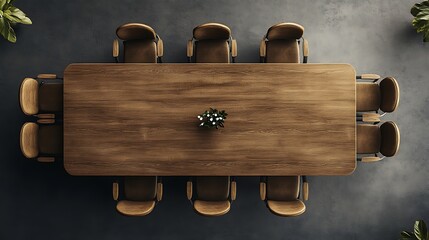 Fototapeta premium Top view of office meeting room interior with wooden table and chairs in row 