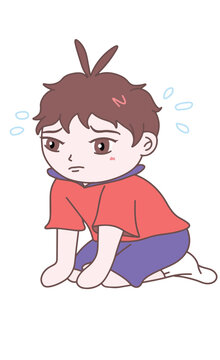 The little boy was on his knees feeling remorse and regret, illustration vector, eps, cartoon