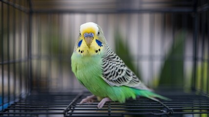 A Lovebird Sitting on a cage 
