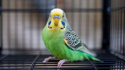 A Lovebird Sitting on a cage 