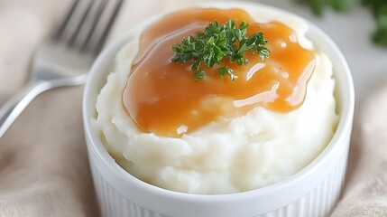 Cozy Bowl of Creamy Mashed Potatoes with Gravy