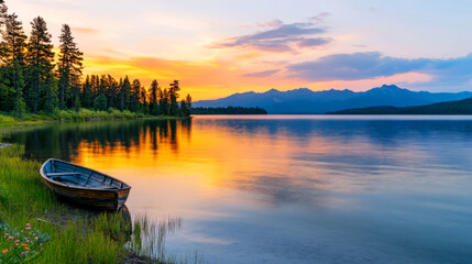 Serene Lakeside Scene During Golden Hour