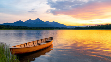 Serene Lakeside at Golden Hour Reflection