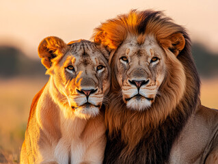 Fototapeta premium Majestic Lions Lounging in a Serene Scene