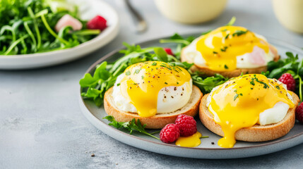 Obraz premium Traditional Breakfast Spread with Eggs Benedict