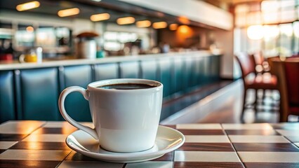 Fototapeta premium white ceramic mug, black coffee, american diner, counter