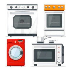 Obraz premium Colorful Home Appliances Collection on White Background