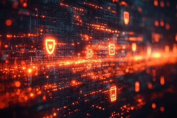 Obraz premium Abstract digital background with glowing icons.