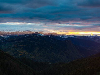 Obraz premium Sunset Time in the Mountains Drone Photo, Savsat Artvin, Turkiye (Turkey)