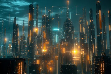 Fototapeta premium Futuristic Cityscape with Neon Lights