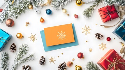 Festive snowflake greeting card and decorate items