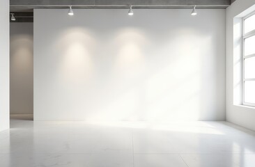 A large blank gallery wall for displaying art, with contemporary design, on a clean, well-lit background, concept of exhibition space 