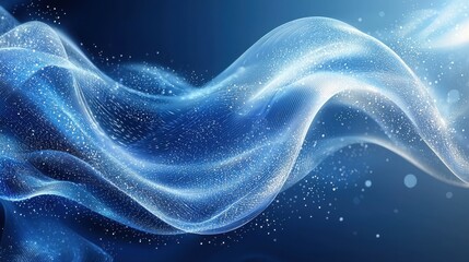 Obraz premium Flowing blue and silver waves of light create a serene atmosphere in a digital artwork