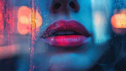 Young woman's lips, Bright scenery, Urban