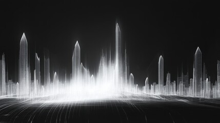 Generative AI lines tracing the contours of a futuristic city skyline
