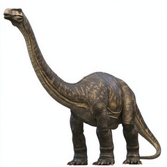 Obraz premium Diplodocus dinosaur with long neck and sturdy body, standing on white background, showcasing its unique features and design