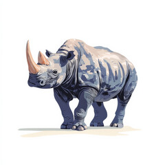 Fototapeta premium modern flat design illustration of rhinoceros, showcasing its unique features and textures in stylized manner. artwork is isolated on white background, emphasizing rhino form and details