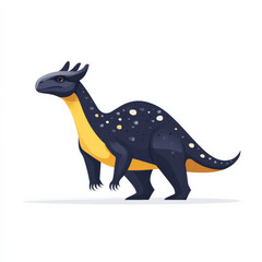 Obraz premium Lambeosaurus illustration featuring modern, flat design with black and yellow color scheme, showcasing its unique features and playful expression