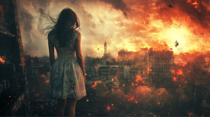 A young woman who made up her mind in grief, Photography, Bright scenery, Urban