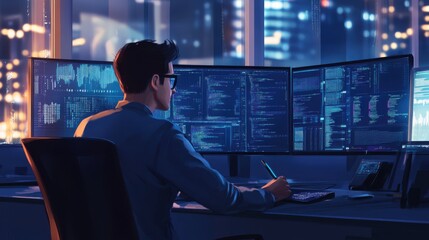 Fototapeta premium Software engineer designing machine learning models for autonomous systems