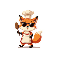 Retro Fox Chef vector illustration mascot logo. A cartoon fox chef is holding a spatula illustration. Fox chef logo design