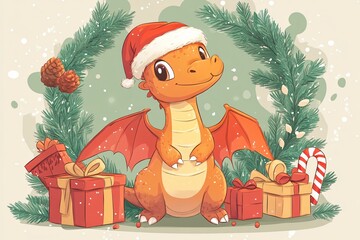 Adorable Brown Dragon in Holiday Cheer