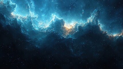 Obraz premium Vibrant cosmic clouds illuminated by starlight in a vast, dark universe filled with shimmering stars