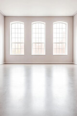 Bright and spacious interior with large windows in a minimalistic design