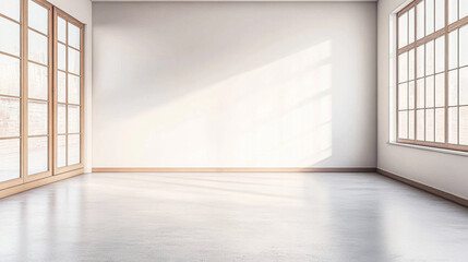 Obraz premium Bright and spacious empty room with large windows and natural light in a modern setting