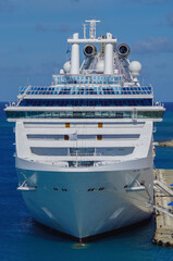 Modern luxury cruiseship cruise ship liner Coral in port of Oranjestad, Aruba during summer Caribbean paradise island cruising holiday vacation