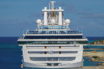 Modern luxury cruiseship cruise ship liner Coral in port of Oranjestad, Aruba during summer Caribbean paradise island cruising holiday vacation