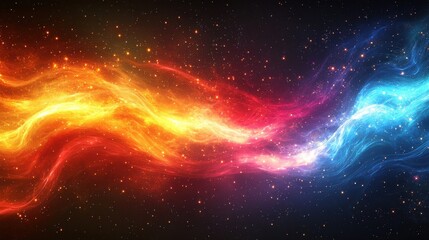 Fototapeta premium Vivid cosmic swirls of orange, pink, and blue light dance across a starry background in a stunning display of cosmic energy