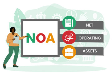 NOA - Net Operating Assets acronym. business concept background. vector illustration concept with keywords and icons. lettering illustration with icons for web banner, flyer, landing