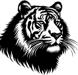 Silhouette of a Royal Bengal Tiger head vector art illustration with a white background 