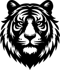 Silhouette of a Royal Bengal Tiger head vector art illustration with a white background 