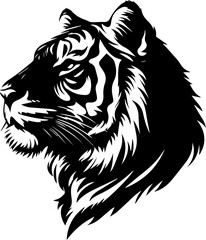 Silhouette of a Royal Bengal Tiger head vector art illustration with a white background 